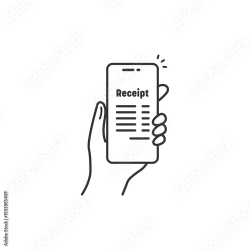電子レシートが表示されたスマホのベクターアイコン(線画・モノクロ)