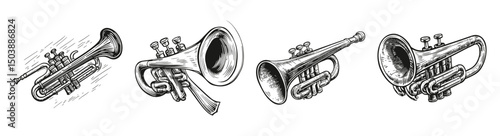 Vintage Horn and Trumpet Illustrations for Heraldic Celebration
