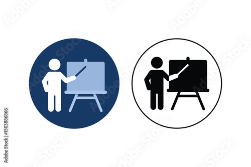Business meeting presenter icon with display board, teacher with presentation board icon