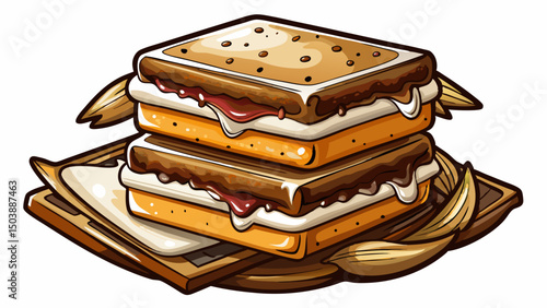 Delicious s'mores treats with gooey marshmallow and rich chocolate layers rest perfectly on a transparent background. This cut-out vector highlights the sweet charm of this classic layered dessert.