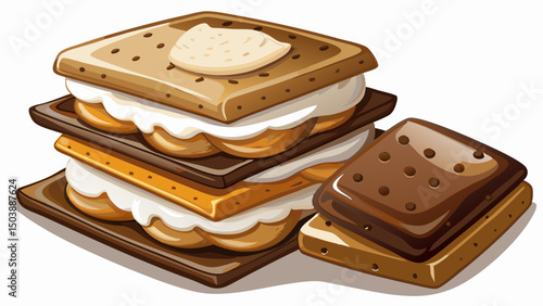 Delicious s'mores treats with gooey marshmallow and rich chocolate layers rest perfectly on a transparent background. This cut-out vector highlights the sweet charm of this classic layered dessert.