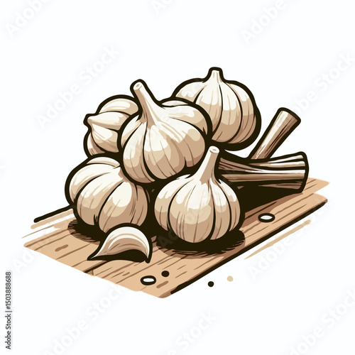 Garlic bulbs on wooden surface 