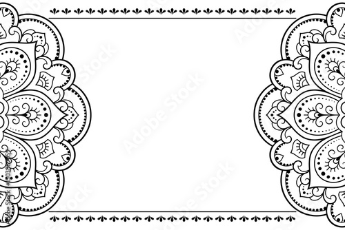 Frame in eastern tradition. Stylized with henna tattoos decorative pattern for decorating covers for book, notebook, casket, magazine, postcard and folder. Flower border in mehndi style.