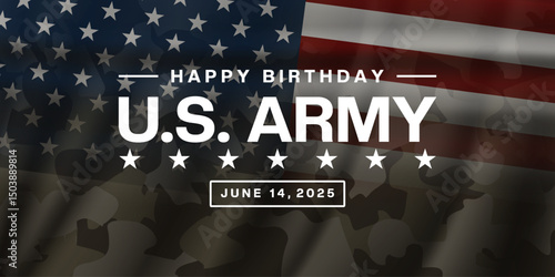 June 14 is US Army Birthday. Suitable for posters, banners and social media. Dark green background.