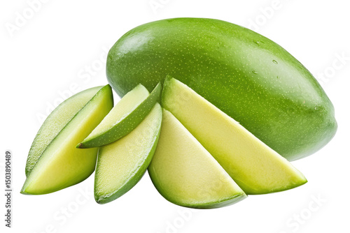 Wallpaper Mural Green Mangoes Sliced And Cut Into pieces isolated on a transparent background Torontodigital.ca