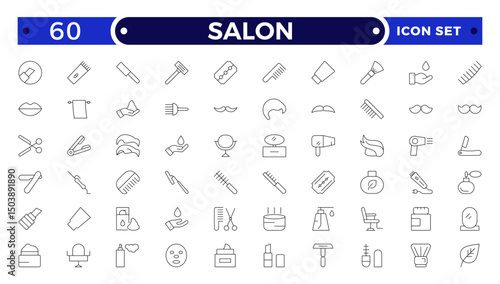 Barber shop and salon outline icons set. Containing styling tools, scissors, comb, clipper, and more. Modern outline icons collection.