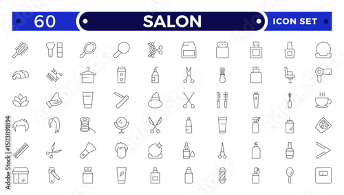 Barber shop and salon outline icons set. Containing styling tools, scissors, comb, clipper, and more. Modern outline icons collection.