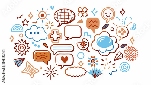Colorful Speech Bubbles & Doodle Icon Set – Talk, Chat, Expression & Emotion Symbols