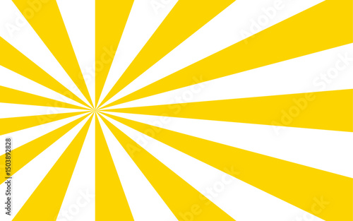 Abstract bold, energetic abstract background with a radial burst pattern. Thick, wavy yellow rays with edges white canvas and high-contrast sunburst or vortex effect. Ideal for retro, pop-art, comic
