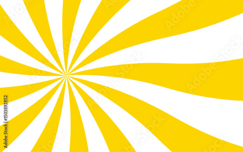 Abstract bold, energetic abstract background with a radial burst pattern. Thick, wavy yellow rays with edges white canvas and high-contrast sunburst or vortex effect. Ideal for retro, pop-art, comic