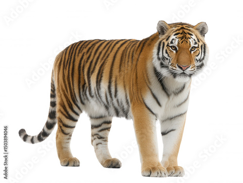 Wallpaper Mural Majestic bengal tiger stands alert against a stark white background, showcasing its striking orange and black striped fur and powerful physique with graceful poise. Torontodigital.ca