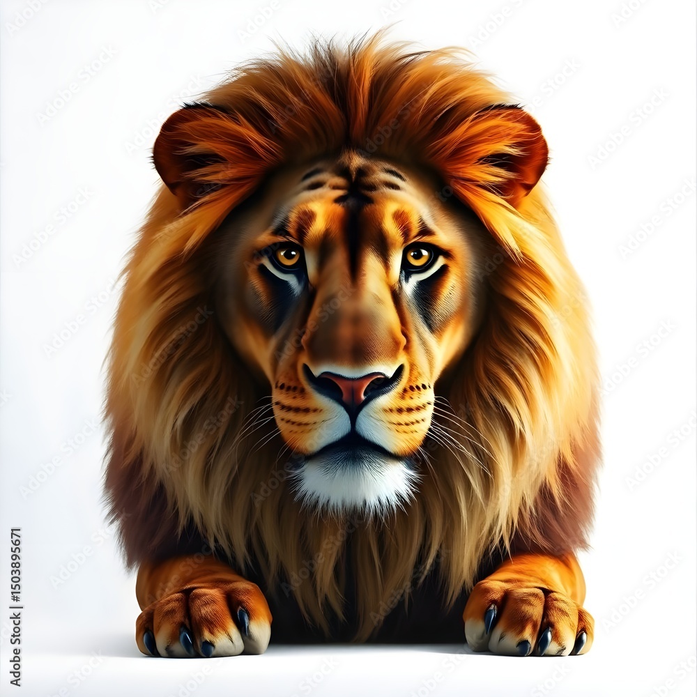 Fototapeta premium High-Quality Cinematic Studio Portrait of Majestic Lion with Detailed Golden Mane on White Background