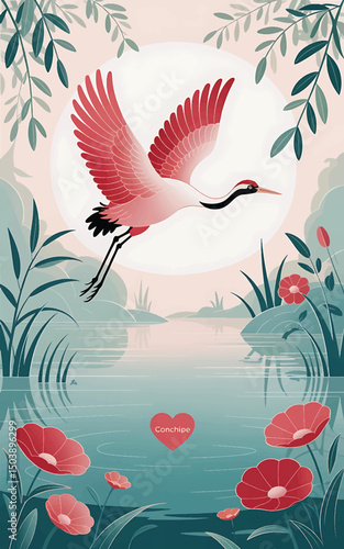 heron birds on river art design stock photos premium quality