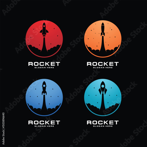 rocket launch set logo vector template