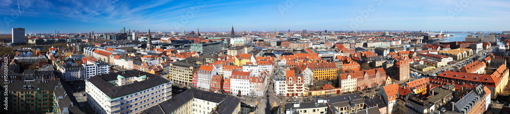 Fototapeta premium Aerial View of Prinsessegade Street in Copenhagen, Denmark, from the top of The Church of our Saviour in Christianshavn