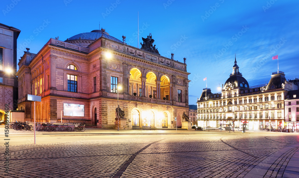 Fototapeta premium Royal danish theatre in Copenhagen during twilight hour, Denmark