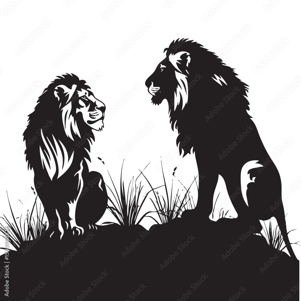 Fototapeta premium Lions silhouette isolated in White background