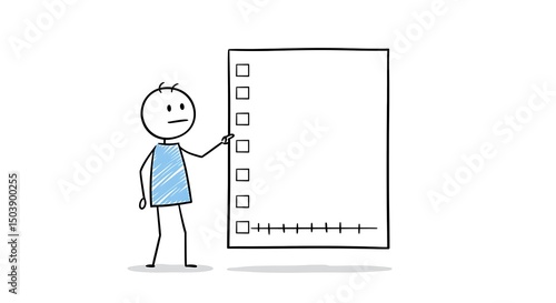 Wallpaper Mural Stick figure thoughtfully reviews a checklist with checkboxes and a progress bar chart. Torontodigital.ca