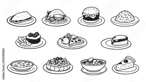 Various plates colorful diverse food arrangement