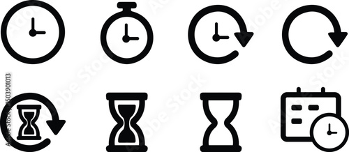 Time and clock icons – stopwatch, hourglass, calendar, and time symbols