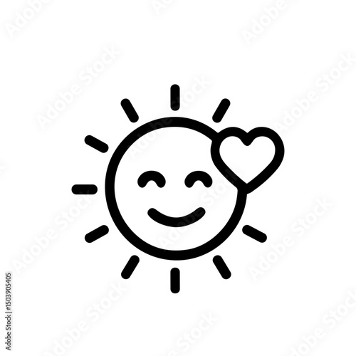 Minimalist Outline Smiling Sun with Heart Icon Weather Condition Symbol
