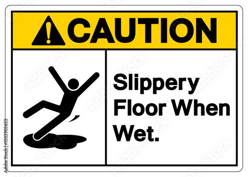 Caution Slippery Floor When Wet Symbol Sign,Vector Illustration, Isolate On White Background Label.EPS10