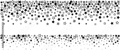 Starry horizontal borders. Vector decoration effect from flowing stars. Design elements for anniversary, birthday, party or other celebrating events.