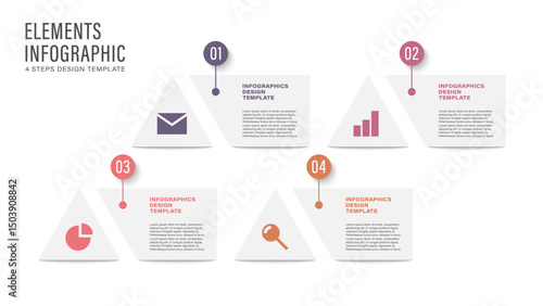 Geometric infographic elements with business icons. Four steps to success or step-by-step instructions