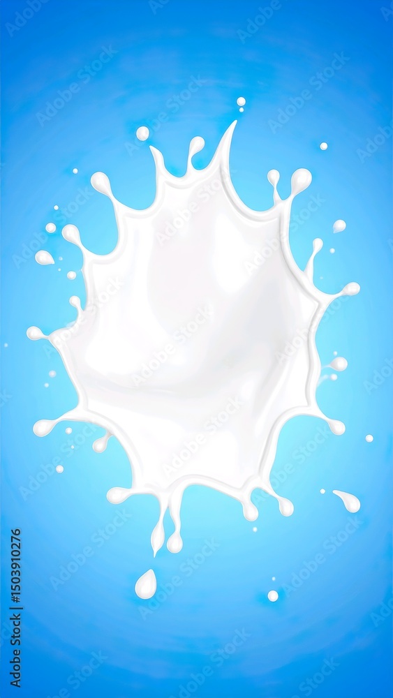 Fototapeta premium 3D Render of Milk Splash Isolated on Blue Background – High Quality Realistic Dairy Splash Illustration