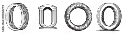 Vintage Engravings of Decorative Circular Shapes and Designs, Set Logo design, Vector Illustration, Engraving style