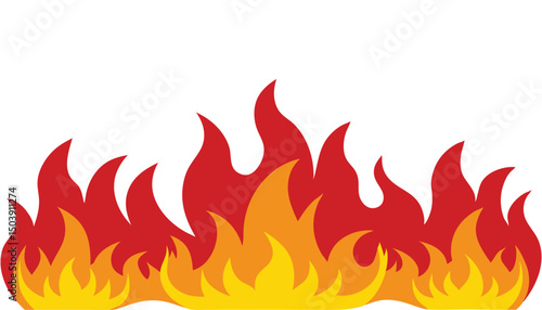 Stylized Fire Illustration with Vibrant Flames in Shades of Yellow, Orange, and Red Against a Clean White Background, Ideal for Graphic Design, Web Elements, and Backgrounds, Conveying Heat, Energy, a