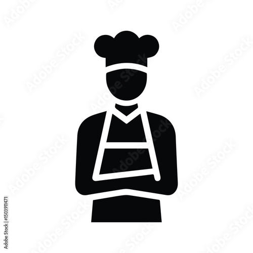 Black and white man with hat and apron silhouette vector background.