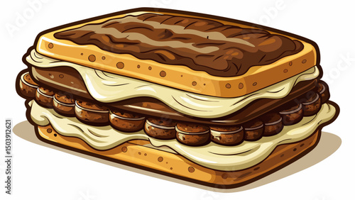 A chocolate dessert sandwich with creamy filling is the perfect choice for sweet treats. This cut-out vector on a transparent background captures rich texture and irresistible flavor in every detail.