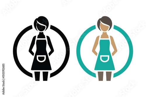 Minimalist woman wearing apron icon. Chef logo design. Vector illustration