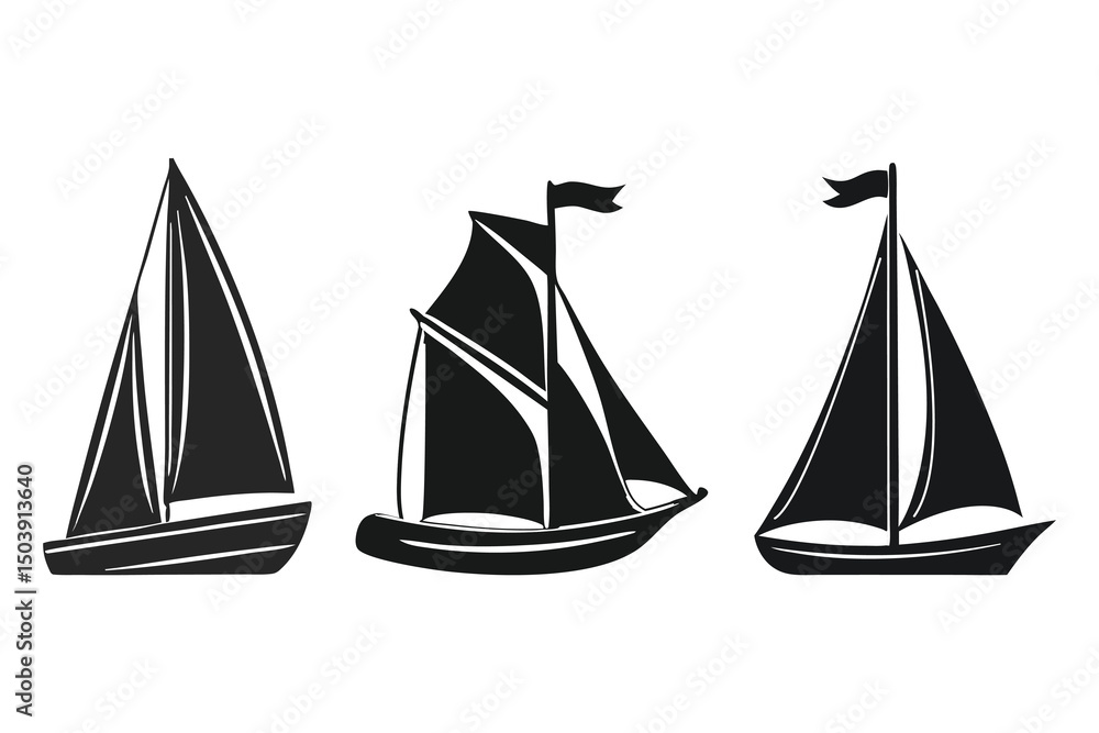 Fototapeta premium Sailboats silhouette vector Illustration