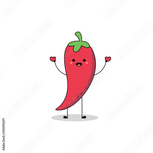 Cute Red Chili cartoon character spreading love doodle