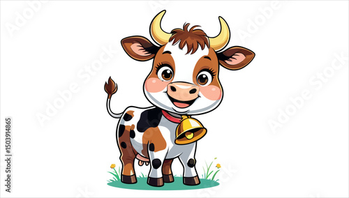 A cartoon of a cow with a bell