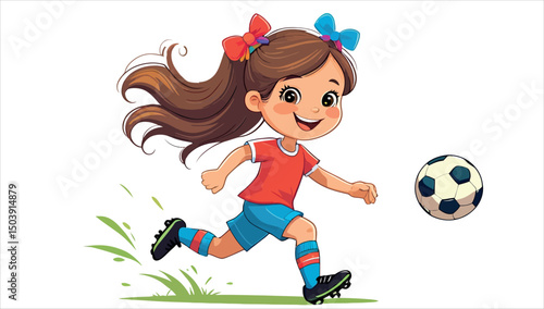 A cartoon of a girl playing football