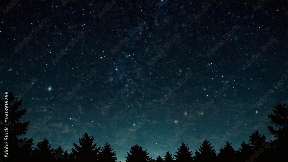 Fototapeta premium 山の向こうに見える星空、夜景