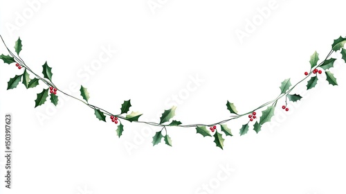 Festive holly garland illustration.