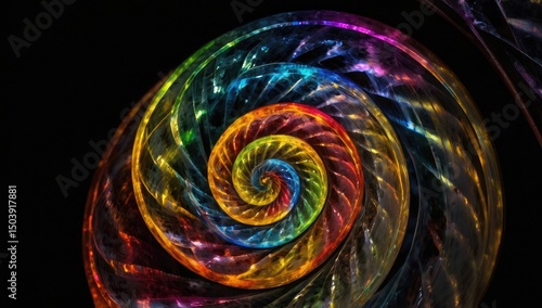 a multicolored transparent spiral, on a black background,
