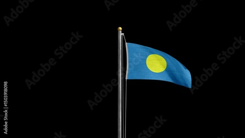 パラオの国旗が奥から手前に来ます。背景は黒です。