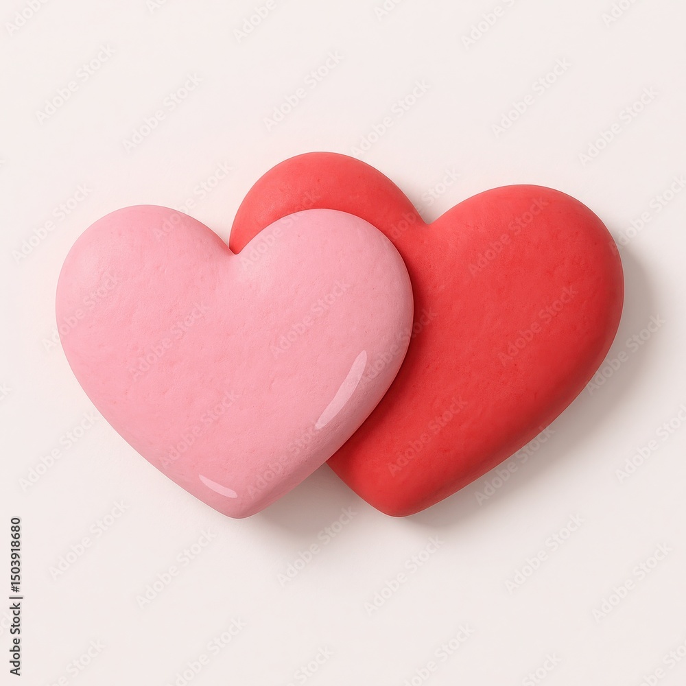 Two Intertwined Hearts Pink and Red on White Background Two Intertwined Hearts Pink and Red on White Background