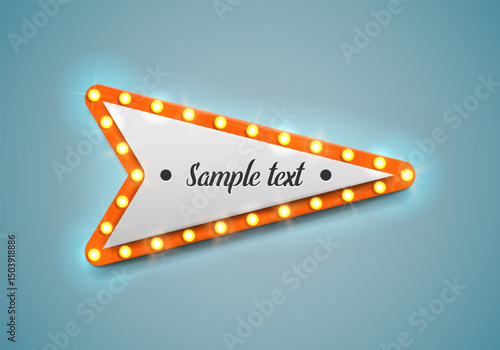 Shining retro arrow. Vintage bright billboard for your design. Vector illustration.