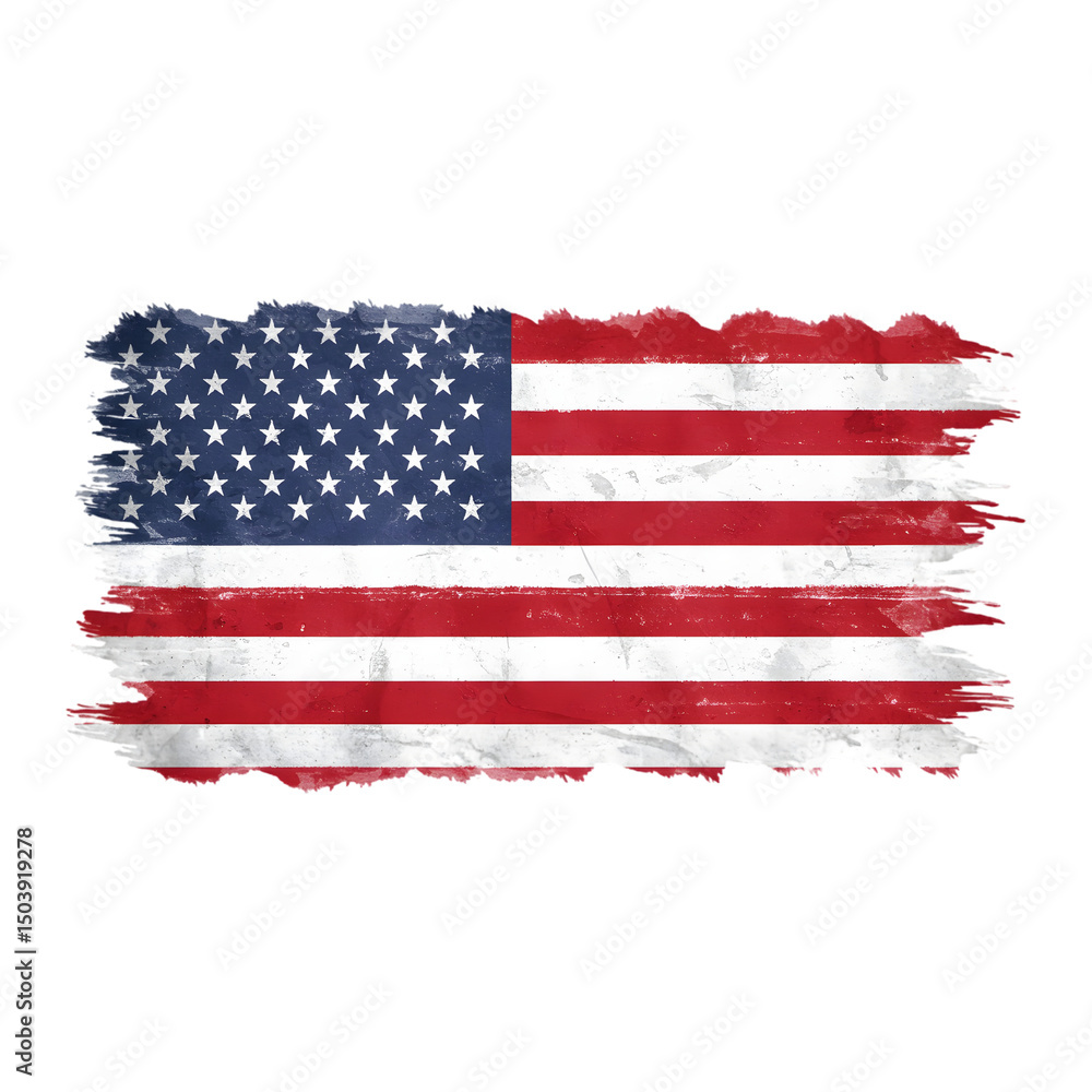 Patriotic american flag art with paintbrush strokes snd grunge texture isolated on a transparent background Patriotic american flag art with paintbrush strokes snd grunge texture isolated on a transparent background