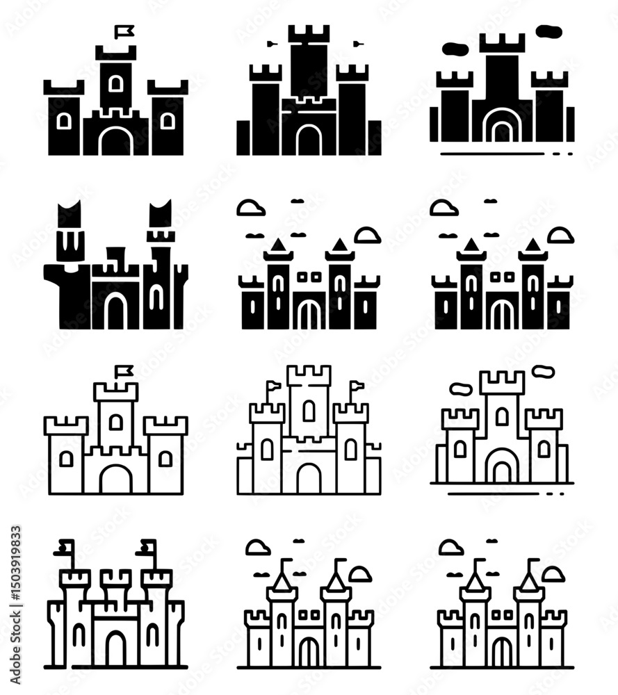 Obraz premium Medieval Castle Vector Icon – Fortress and History Illustration in Flat Style