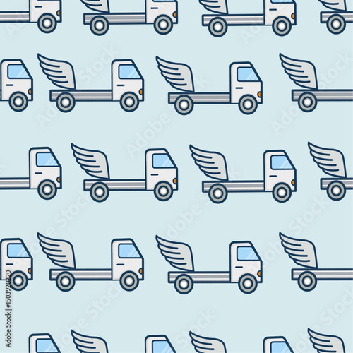 vector seamless dreamy car truck with wings pattern for boy child room