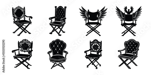 Decorative vintage director chair silhouettes ideal for movie set design, posters, and logo concepts.