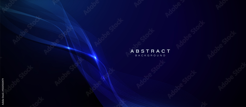 Dark blue abstract background with flowing light wave lines and glowing highlights Dark blue abstract background with flowing light wave lines and glowing highlights