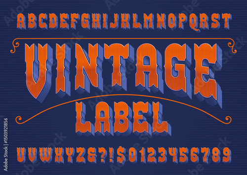 Vintage Label alphabet font. Old letters and numbers. Vector typeface for your typography design.
